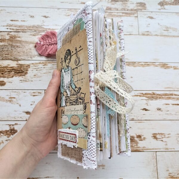 Cooking junk journal for sale handmade Recipe journal with lace for my mom Household notebook