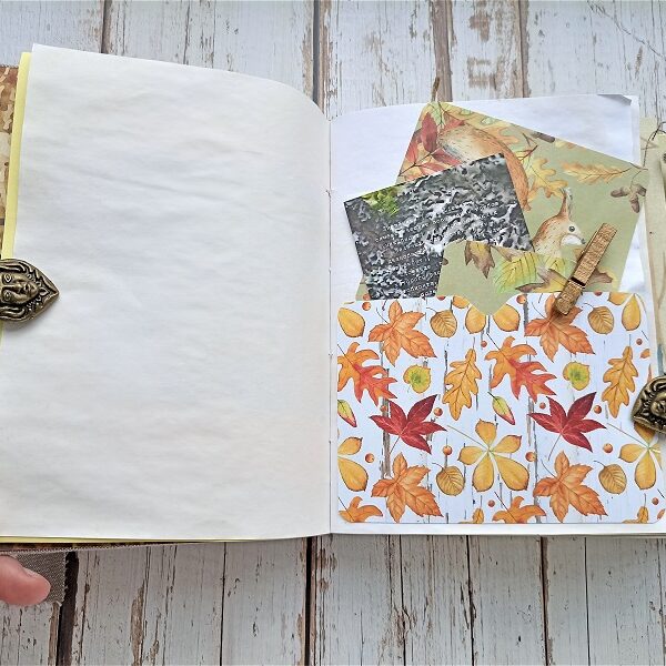 Fall forest junk journal handmade Woodland journal for sale Large animals botanical junk book