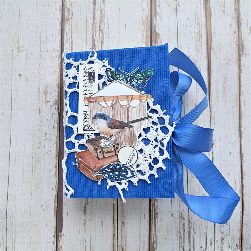 Blue garden junk journal handmade for sale Birds junk book with lace Romantic macrame journal
