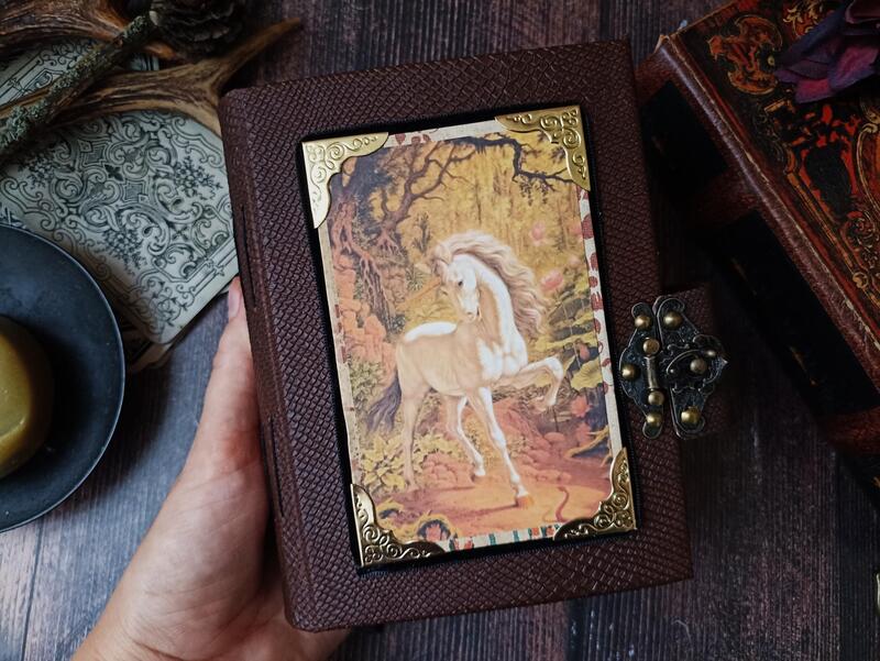 Vintage unicorn forest junk journal handmade blank Fairy unicorn grimoire journal for sale