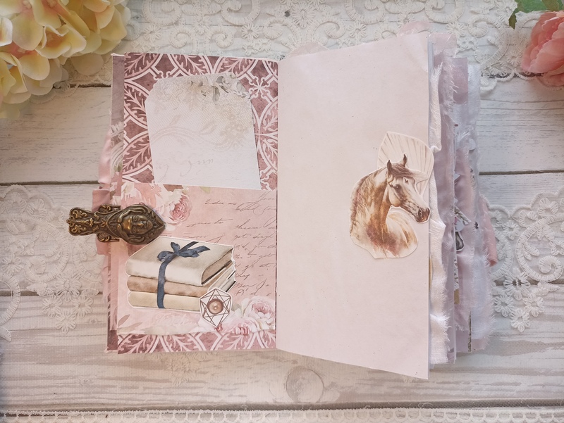 Custom Lace Rose Horse junk journal handmade Cottage core florals journal for sale scrapbook