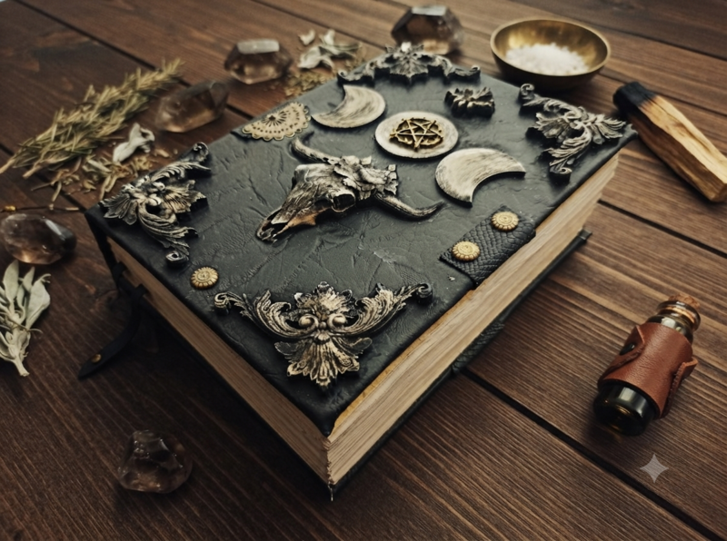 XL Celtic Pagan spell book blank Witchcraft triple moon grimoire 8×6 in 600 aged pages