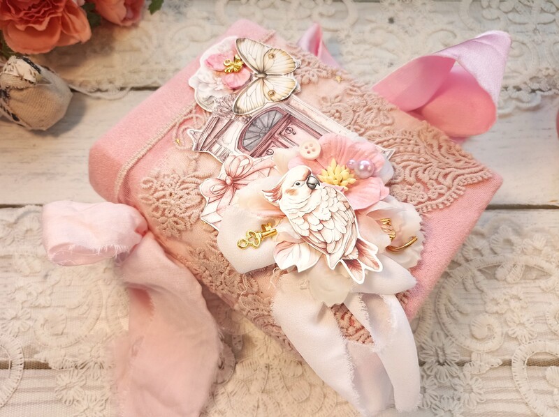 Pink Shabby chic junk journal blank Roses flowers notebook handmade for sale