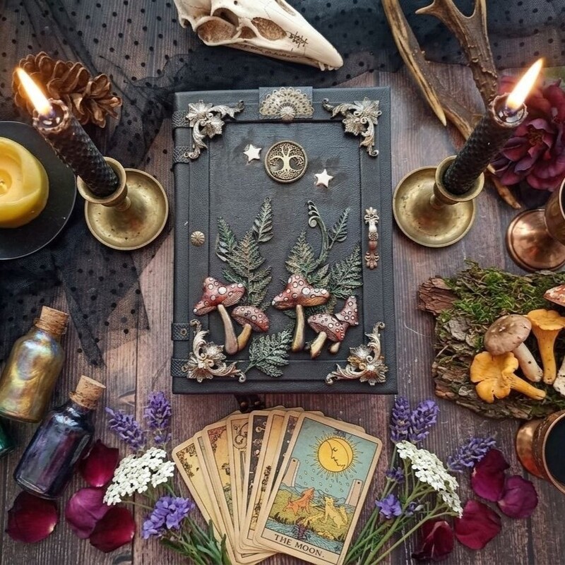 Forest witch book of shadow Practical magic spell book Witchcraft mushrooms grimoire 8×6 in 600 aged pages