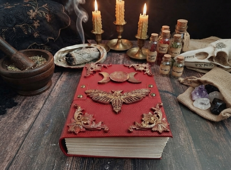 Dead Head Moth book of shadow Practical magic spell book Witchcraft pagan grimoire 8×6 in 600 aged pages